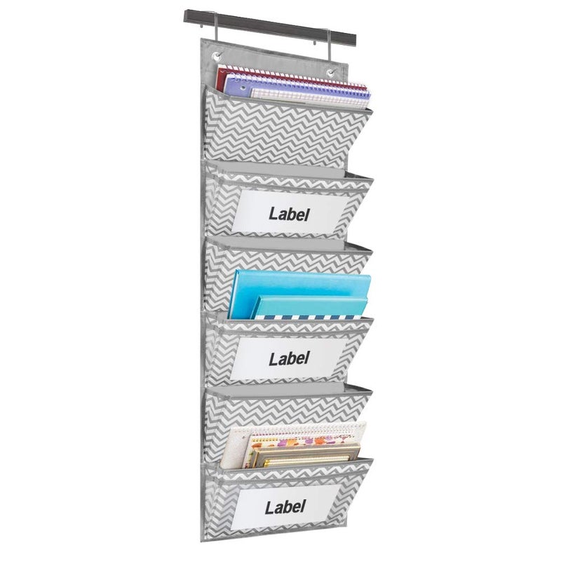 Eamay Hanging File Organizer Wall Mount Storage Pocket Chart, Over The Door Office Supplies Pocket Chart for Classroom, School, Home Use - 2 Over Door Hanger Included (Wave Pattern) - Image 3
